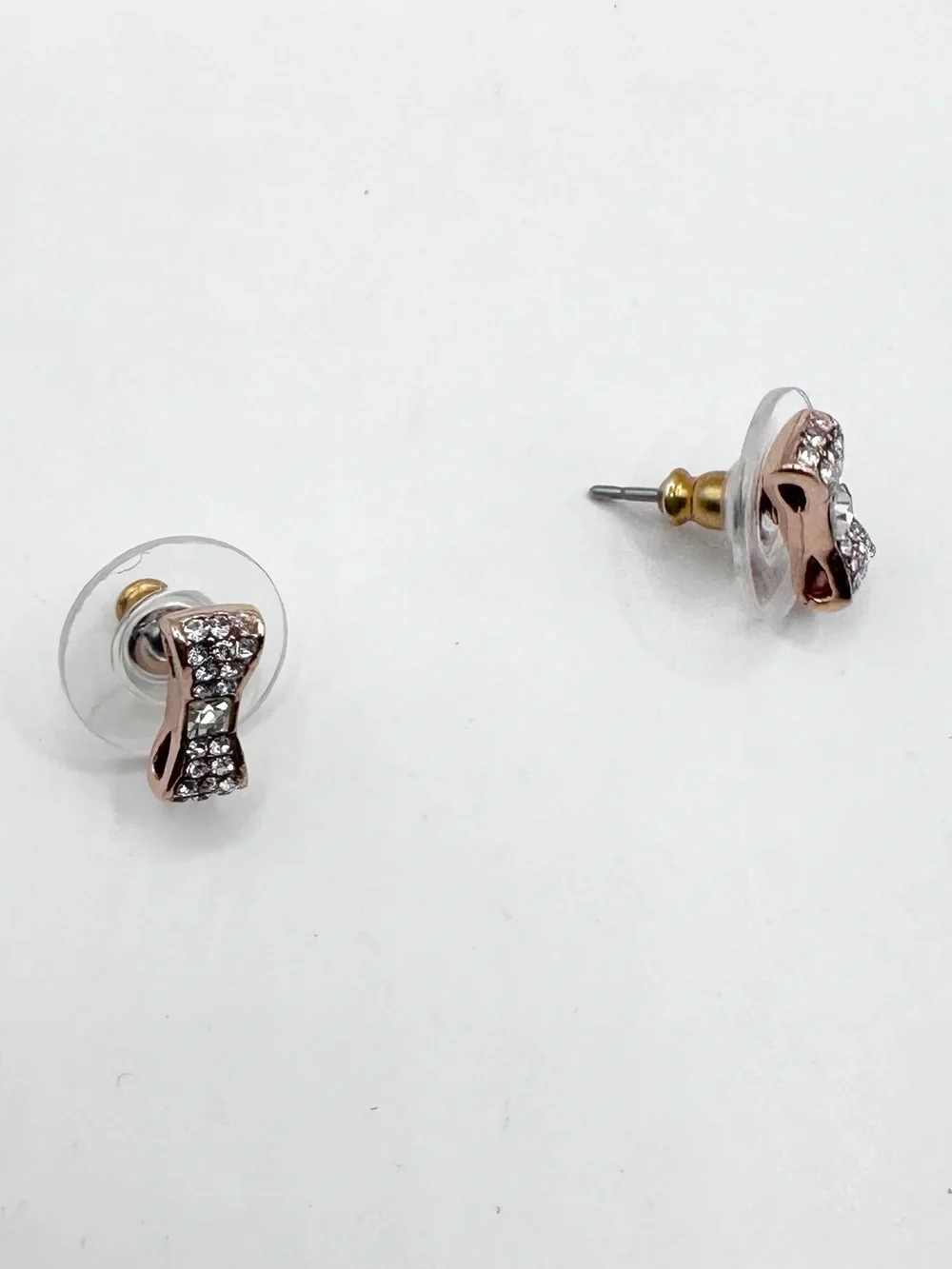 Kate Spade Ready Set Bow Earrings Rose Gold Stud Designer Jewelry Pink White